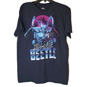 Blue Beetle Movie Mens Medium T-Shirt Graphic Tee Blue Cotton Short Sleeve DC